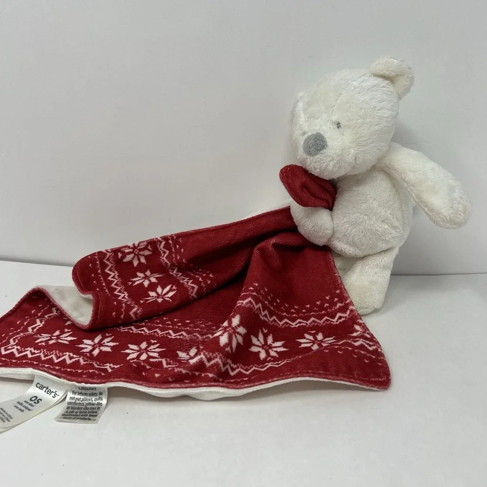 Carters Christmas lovey teddy bear rattle red Security Blanket baby cuddling toy